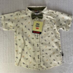 Cream and Green Button Down Shirt with Subtle Pattern